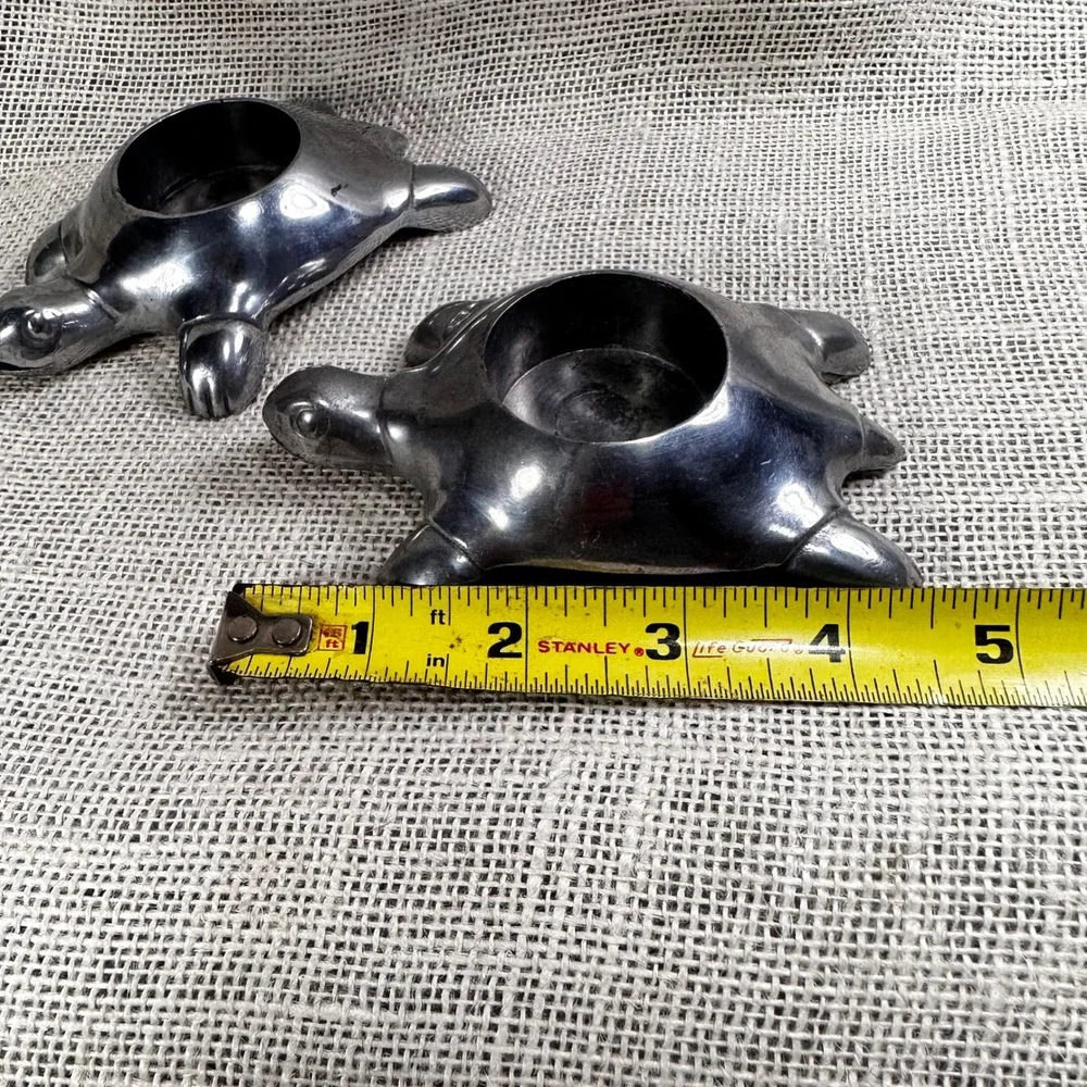 Restoration Hardware Turtle Tealight Candle Holders Metal Pair Pewter Finish
